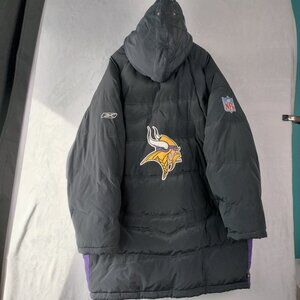 VTG Minnesota Viking Men Reebok On Field Down Parka Jacket 4XL Black Hooded Logo